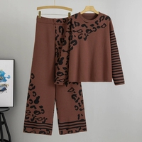 Ensembles 2 Pièces Femme : Pull Tricoté Léopard et Pantalon – Tenue Décontractée Chic pour Dames – Vente en Gros