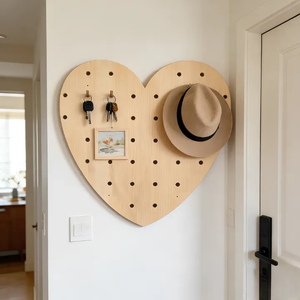 Romantic Heart Shaped Varnish 7 <b>Shelves</b> Durable DIY Mounted Entryway <b>Bedroom</b> Solid Wood Decor Pegboard Wall - Product Image 3