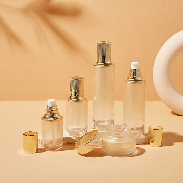 Glass Cosmetic Bottle for Essence Lotion and Foundation Pump Bottle and Empty Refillable Container for Skincare Packaging
