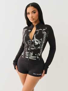 Conjunto de ropa para mujer estilo occidental, estilo cool girl, estilo dark, conjunto de shorts ajustados y camiseta de manga larga. - Product Image 1