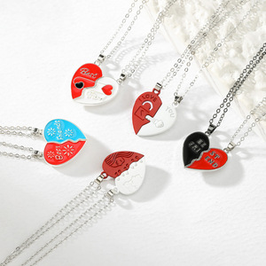 <b>Best</b> <b>Friend</b> Heart Magnetic Pendant <b>Necklace</b> Silver Chain Unisex Gift Jewelry Style 1 2 3 <b>4</b> 5 - Product Image 1