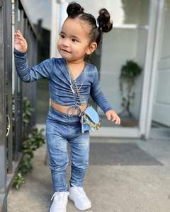 1-6y moda de verano niños niñas 2 uds conjuntos de ropa Tie-dye impreso manga larga vendaje camisetas + Pantalones ropa - Product Image 2