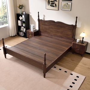 Top Selling Customized American Style Solid Wood <b>Bed</b> Frame <b>Double</b> Roman Column Design Classic King Size Bedroom Zy883 Desi - Product Image 1