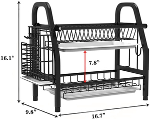 Dish Drying Rack 2-Tier Dish Rack with Utensil Holder, Cutting Board Holder and Dish Drainer for Kitchen Counter