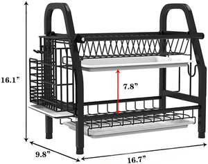 Bulaşık kurutma rafı 2 katmanlı bulaşıklık mutfak aleti tutucu, kesme tahtası tutucusu ve bulaşık süzgeç mutfak sayacı