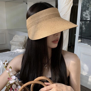 หมวกกันแดดป้องกันรังสียูวี แฟชั่น ปีกกว้าง สำหรับกิจกรรมกลางแจ้ง ฤดูร้อน เดินทาง ท่องเที่ยวชายหาด หมวกสานทรงเปิดด้านบน สำหรับผู้หญิง - Product Image 1