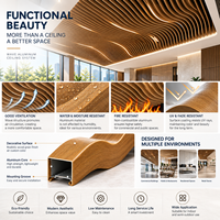 Plafond en aluminium ondulé courbé en forme de U, finition bois, tube carré en aluminium pour projet de plafond de bâtiment commercial