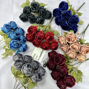 ดอกกุหลาบประดิษฐ์ 7 หัว ยี่ห้อ Queyiyi ทำจากผ้าไหม ขอบสีไหม้ ใช้สำหรับตกแต่งงานแต่งงาน ช่อดอกไม้เจ้าสาว และตกแต่งบ้าน - Product Image 3