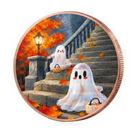 Pièces de monnaie en cuivre personnalisées de 1 oz, motif double chat citrouille et fantôme, pièce de monnaie en métal, souvenir de collection d'Halloween, cadeau