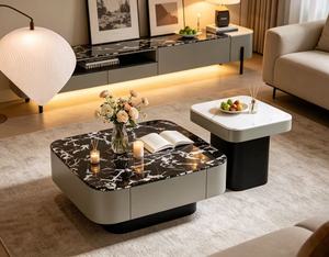 โต๊ะกาแฟหินอ่อนทันสมัยพร้อมที่เก็บของ โครงโลหะ เฟอร์นิเจอร์ห้องนั่งเล่น - Product Image 1