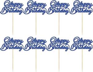 Adornos para Cupcakes de Cumpleaños, Color Azul Oscuro con Brillantina, Decoraciones para Pasteles de Fiesta para Celebrar Cumpleaños - Product Image 2
