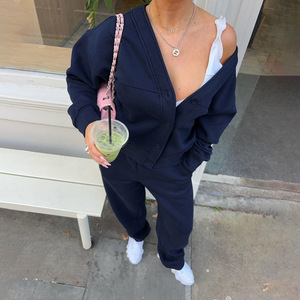 Ensemble de 2 pièces décontractées tendance : cardigan boutonné de style nouveau et pantalon ample à taille haute de couleur unie - Product Image 6