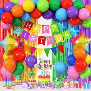 Décorations colorées pour fête d'anniversaire, ballons en <span class=keywords><strong>latex</strong></span> et en feuille d'aluminium, toile de fond à franges, bannière Joyeux Anniversaire, décorations de gâteau pour fournitures de fête - Product Image 1