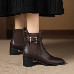 Cialisa élastique bottines pour dame 2025 automne chaussures en cuir véritable mode boucle de ceinture <span class=keywords><strong>talon</strong></span> moyen femmes bottes courtes tailles 43 - Product Image 2