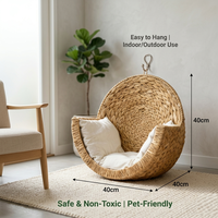Lit pour chien et chat Petduke Luxury Heating Solid Water Hyacinth Grass, fait main, housse amovible, imperméable, écologique, hypoallergénique