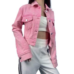 Nouveautés 2025 - Manteau en jean délavé boutonné pour femmes, coupe ajustée, couleur rose, veste décontractée tendance - Product Image 2