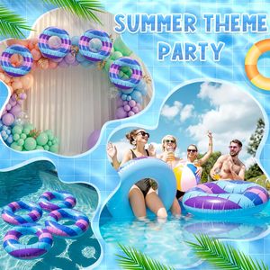 4 Pack Blue Purple Pink Striped <b>Inflatable</b> Swim Rings <b>for</b> <b>Pool</b> Beach - Product Image 6