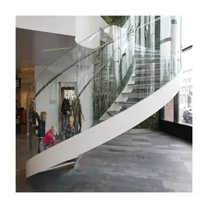 Barandilla de Hierro Forjado con Recubrimiento en Polvo Blanco, Escalón de Madera, Diseño Simple, Escalera Curva - Product Image 3