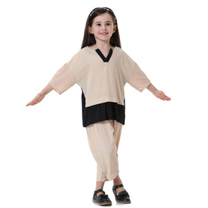 Set di 2 pezzi top e pantaloni Harem <span class=keywords><strong>Arab</strong></span> bambina camicia lunga e pantaloni Set morbido vestiti per bambina musulmani - Product Image 3