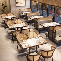 Halbrunder Marmor-Sofatisch und Stuhlset aus Holz für Restaurant und Café