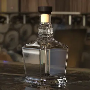 Şarap votka Tequila brendi ve viski boş dolgu için özelleştirilebilir 500ml kare şekli Metal elektroliz cam şişe