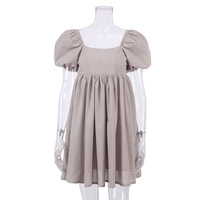 Mini Robe d'été en lin et coton à manches bouffantes, décontractée, unie, col carré, ample, Pour Femme