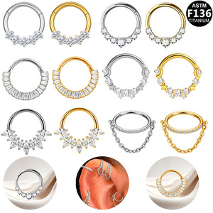 Anneau de nez en titane avec zircon blanc marquise serti en canal pour bijoux de piercing unisexe tendance - Product Image 4
