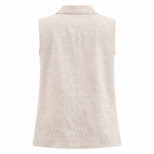 Camicetta da <span class=keywords><strong>Donna</strong></span> Personalizzata in Misto Lino e Cotone <span class=keywords><strong>Beige</strong></span> con Ricamo Traforato, Colletto a Revers, Senza Maniche, con Bottoni, alla Moda - Product Image 5