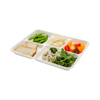 Plateau alimentaire jetable en canne à sucre à 5 compartiments, écologique, biodégradable, pour fêtes, recyclé, logo personnalisé, haute qualité