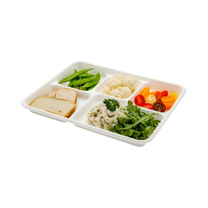 Plateau alimentaire jetable à <span class=keywords><strong>5</strong></span> compartiments en pulpe <span class=keywords><strong>de</strong></span> canne à sucre, biodégradable et écologique, pour le marché des grossistes, <span class=keywords><strong>de</strong></span> bonne qualité - Product Image 3