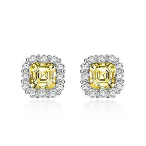 Pendientes de tuerca finos de circón cuadrado con piedras preciosas amarillas para mujer, pendientes de verano ostentosos de plata 925 al por mayor - Product Image 1