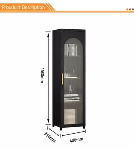 Vitrine moderne en verre métallique à poignée élégante, armoire de rangement à 1 porte, étagère réglable à 3 niveaux pour le salon, Offre Spéciale - Product Image 4