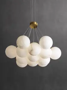D120mm Ball 13L Modern Luxury Dining Room Chandelier Natural Alabaster And Marble Pendant Lights With Brass Fixture
