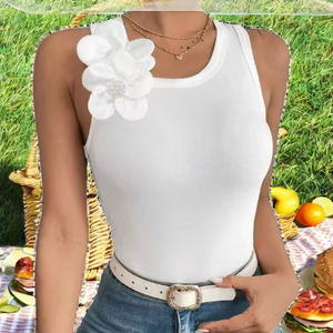Camisetas sin mangas elegantes y casuales para mujer europea y americana, de punto, con cuello redondo, anti-bolitas, transpirables, con diseño frontal. - Product Image 2