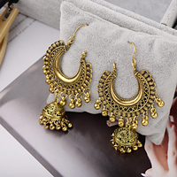 Yumfeel — boucles d'oreilles ethniques Jhumka en alliage d'argent, bijou Vintage indien pour femme, grand cercle, style gitane, goutte