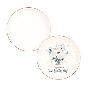Plateau à bagues en céramique personnalisé de 3,5 pouces de diamètre, forme ronde, sublimation, impression de lettres, plateau à bijoux personnalisé pour mariage - Product Image 1