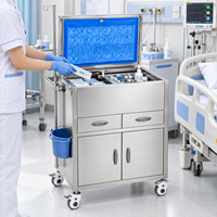Chariot d'anesthésie en acier inoxydable pour bloc opératoire avec poteau porte-perfusion, tiroirs, armoire, plateau latéral et poubelle pour usage chirurgical
