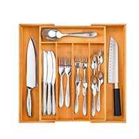 Organisateur de tiroir à couverts en bambou extensible et réglable pour ustensiles de cuisine