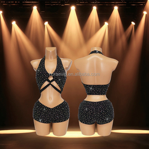 B226 2 Piece <strong>Rave</strong> Festival Baddie <strong>Outfits</strong> <strong>Women</strong> Shiny Rhinestone Crop Top Short Pant <strong>for</strong> Pole Dance Wear - Product Image 1
