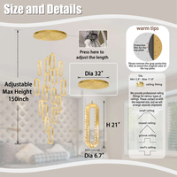 Luminaire suspendu moderne à hauteur réglable pour plafond haut, villa, hôtel, hall, escalier, lampe LED de luxe en cristal doré