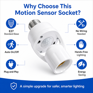 <b>Smart</b> Motion Sensor E27 Lamp <b>Socket</b> Auto On Off Bulb Holder 3 Light Modes 3 Time Settings Easy Installation - Product Image 5