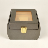 Boîte à montres en bois peint à la main, courbée, avec doublure en velours, fenêtre transparente et boucle métallique pour collection de montres et emballage cadeau de luxe