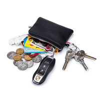 Porte-monnaie miniature en cuir véritable avec logo personnalisé, petite bourse à fermeture éclair avec porte-clés, pochette à monnaie pour cadeau promotionnel