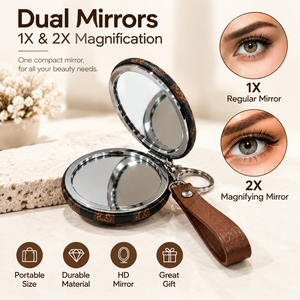 Mini Portable Double Sided Makeup Mirror Compact Keychain Wristlet Bear Print Round Cosmetic Mirror Cute <b>Gift</b> For Women - Product Image 3