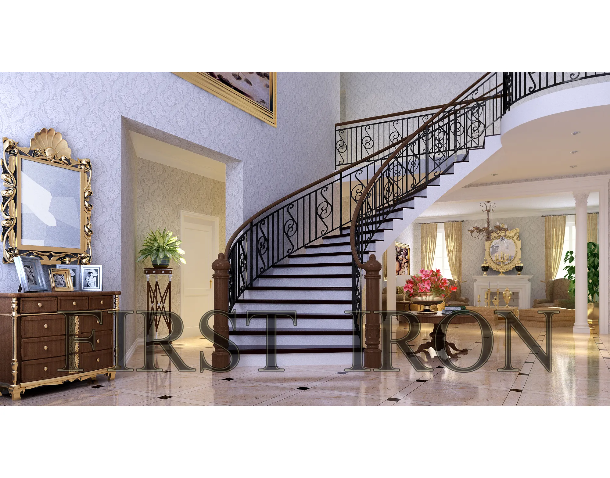 Indoor metal balustrades handrails gold brass pattern wrought iron staircase railings price