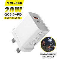 UK Stecker PD 20W Dual USB-A Typ C Schnell wand ladegerät 2 Anschlüsse QC3.0 USB C Schnell lade adapter für Samsung & für Xiaomi Laptops