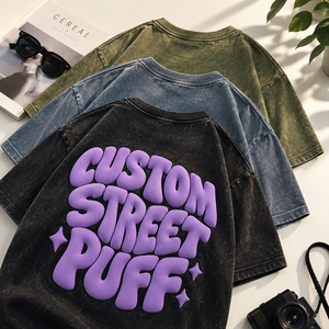 T-shirt personalizzata con stampa 3D a rilievo, vestibilità ampia, da <span class=keywords><strong>uomo</strong></span>, oversize, lavaggio acido, 100% cotone, spalle scese, all'ingrosso - Product Image 3
