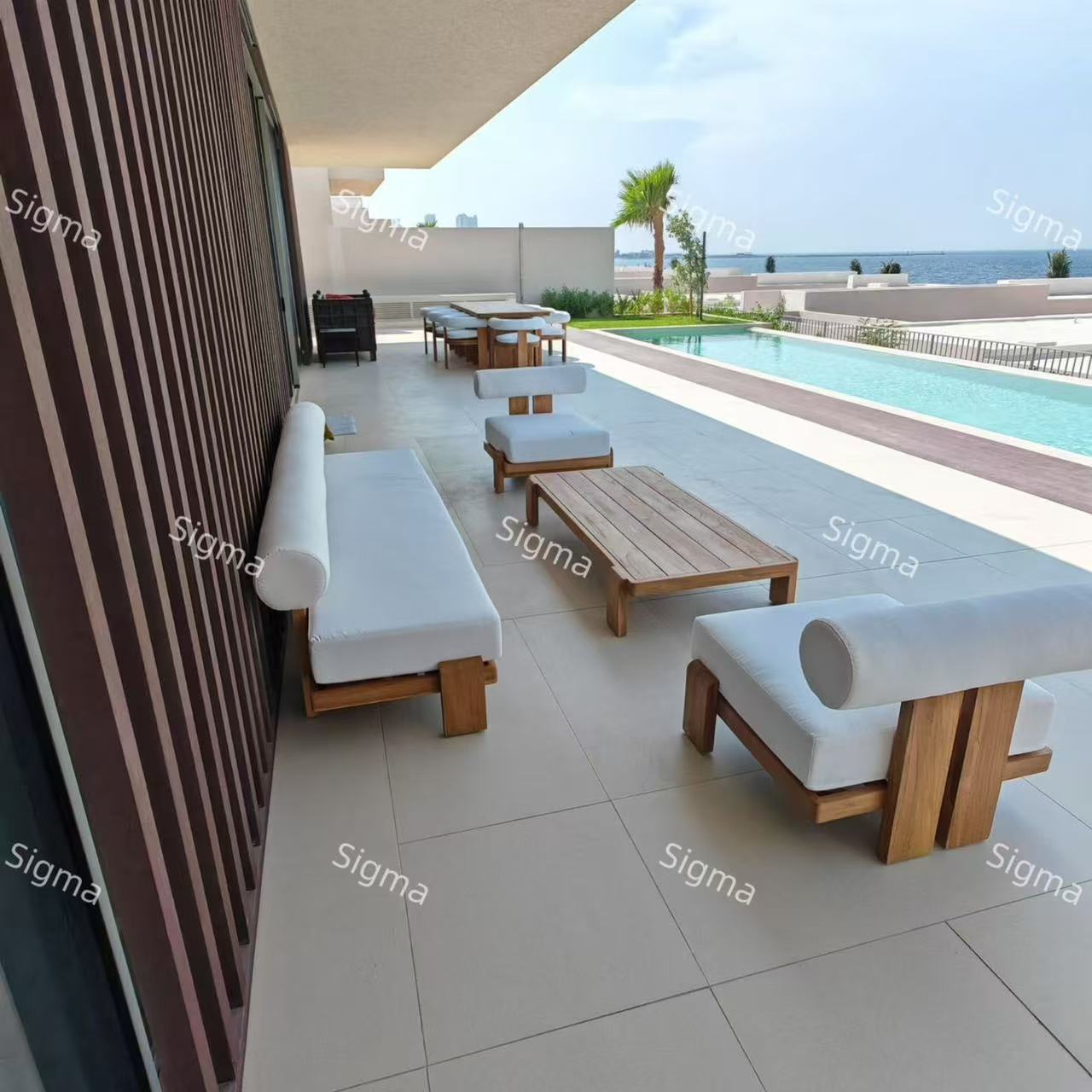 Outdoor Furniture Sofa Garden Teak Wood Sofa Set Outdoor Dinning Table with Chairs Set