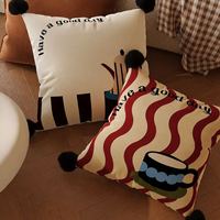 Housse de coussin en velours, style rétro du milieu du siècle, à rayures ondulées, avec lettrage, pour canapé de salon