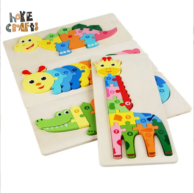 Hoye Crafts High Quality Wooden Cartoon 3D puzzle Learning Toys baby animals traffic character designs wooden puzzle